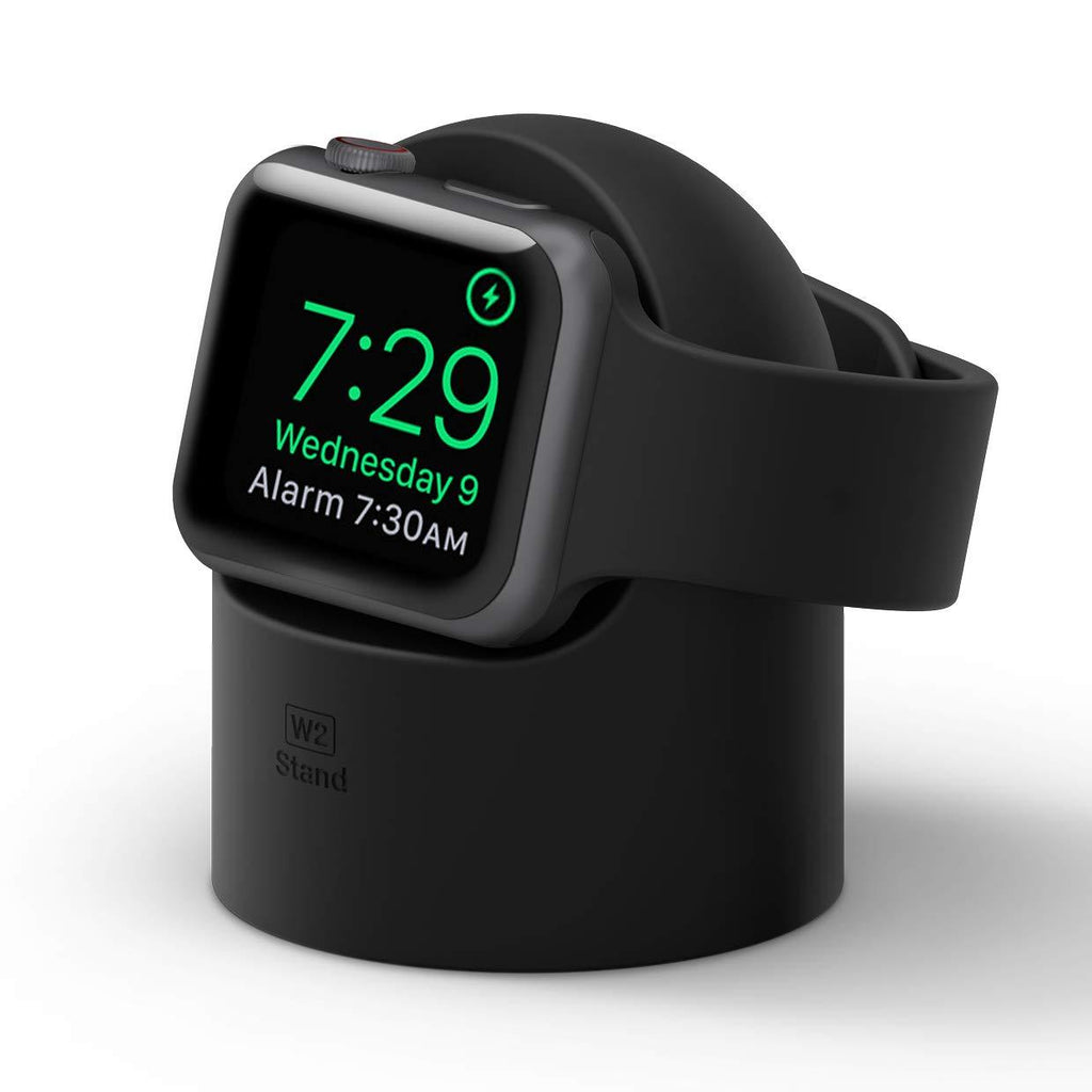 elago W2 Charger Stand Compatible with Apple Watch Series 6/SE/5/4/3/2/1 (44mm, 42mm, 40mm, 38mm), Durable Silicone, Compatible with Nightstand Mode (Black) Black