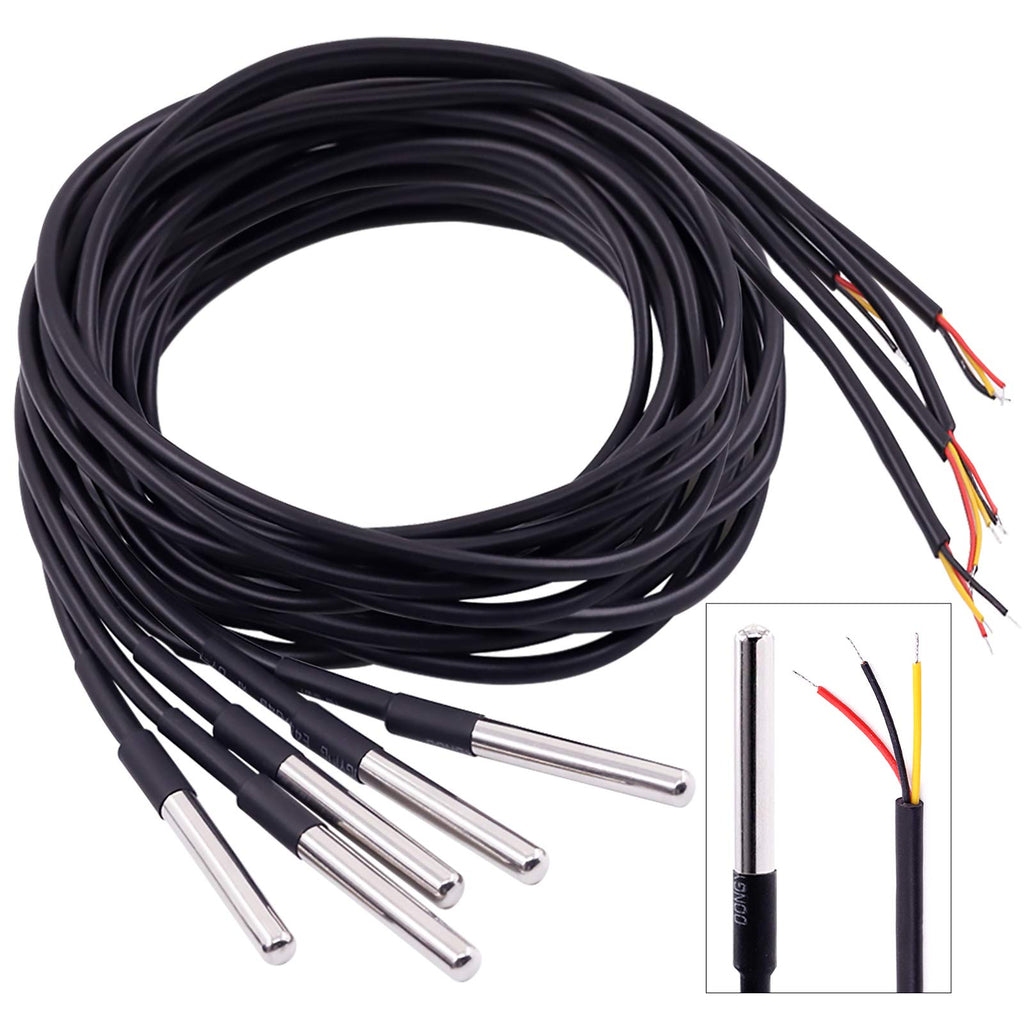 Hilitchi 3m/9.8ft DS18B20 Waterproof Temperature Sensors Digital Temp Probe (Pack of 5pcs)