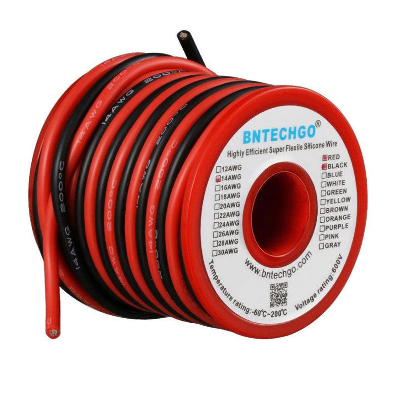 BNTECHGO 14 Gauge Silicone Wire Spool Red and Black Each 20ft Flexible 14 AWG Stranded Copper Wire silicone wire red 20ft and black 20ft