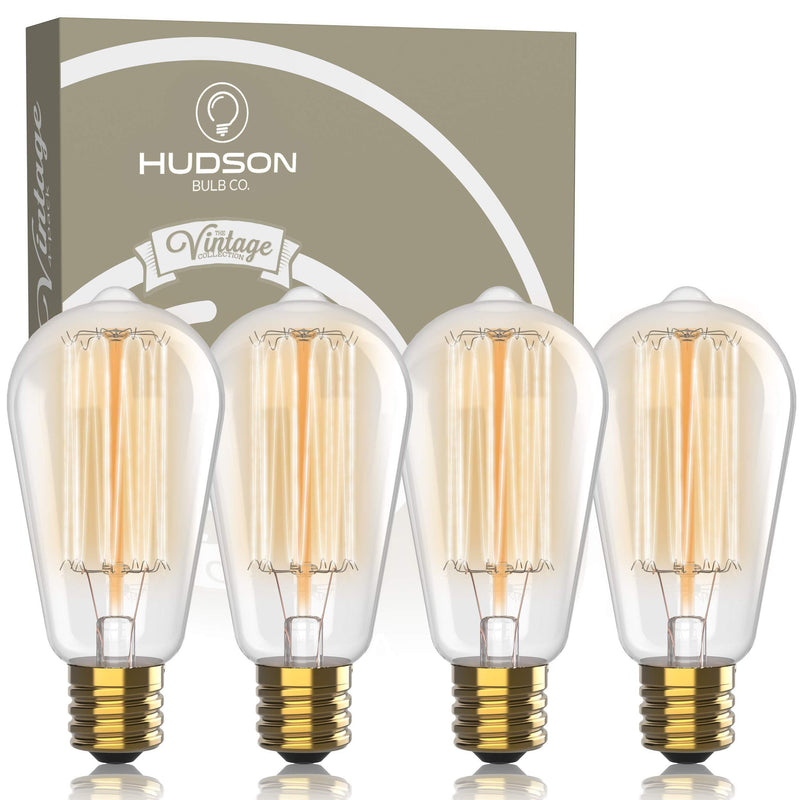 Vintage Incandescent Edison Light Bulbs: 60 Watt, 2100K Warm White Lightbulbs - E26 Base - 230 Lumens - Clear Glass - Dimmable Antique Filament ST64 Light Bulb Set - 4 Pack
