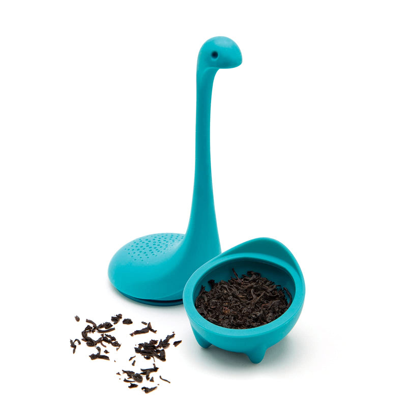 OTOTO Baby Nessie Loose Leaf Tea Infuser (Turquoise) - Dinosaur Tea Infuser Strainer with Steeping Spoon - Long Handle Neck, Cute Ball Body Lake Monster Silicone Tea Infuser for Loose Leaf Herbal Tea Turquoise