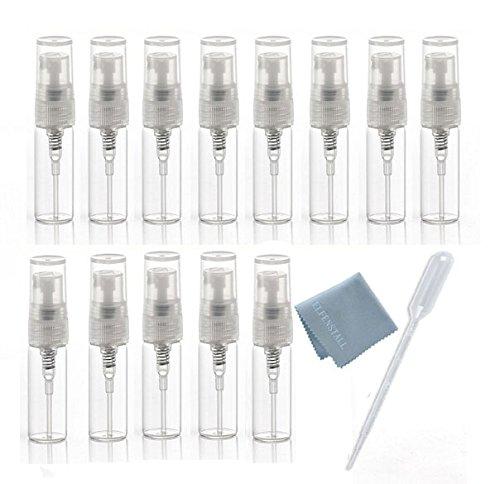 Elfenstal- 25pcs Mini Clear 3ml Fine Mist Atomizer Glass Bottle Spray Refillable Perfume Empty Bottle Glass Clean Cloth for Travel Party Portable Makeup Tool