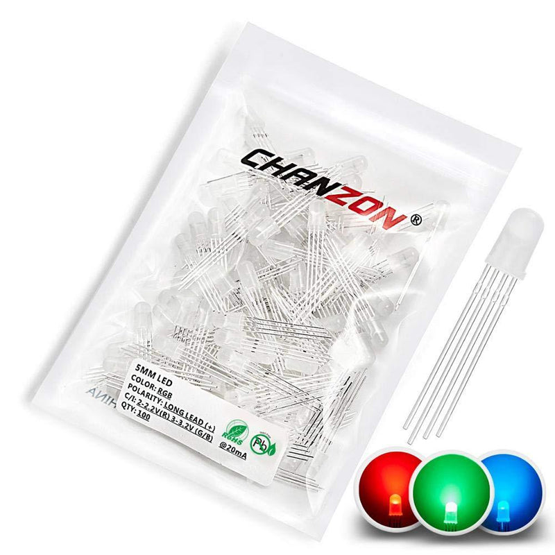 Chanzon 100 pcs 5mm RGB Multicolor Diffused LED Diode Lights Common Anode(Frosted Round Tricolor) 4 pin Bright Lighting Bulb Lamps Electronics Components Indicator Light Emitting Diodes L) Rgb (Common Anode) (100pcs)