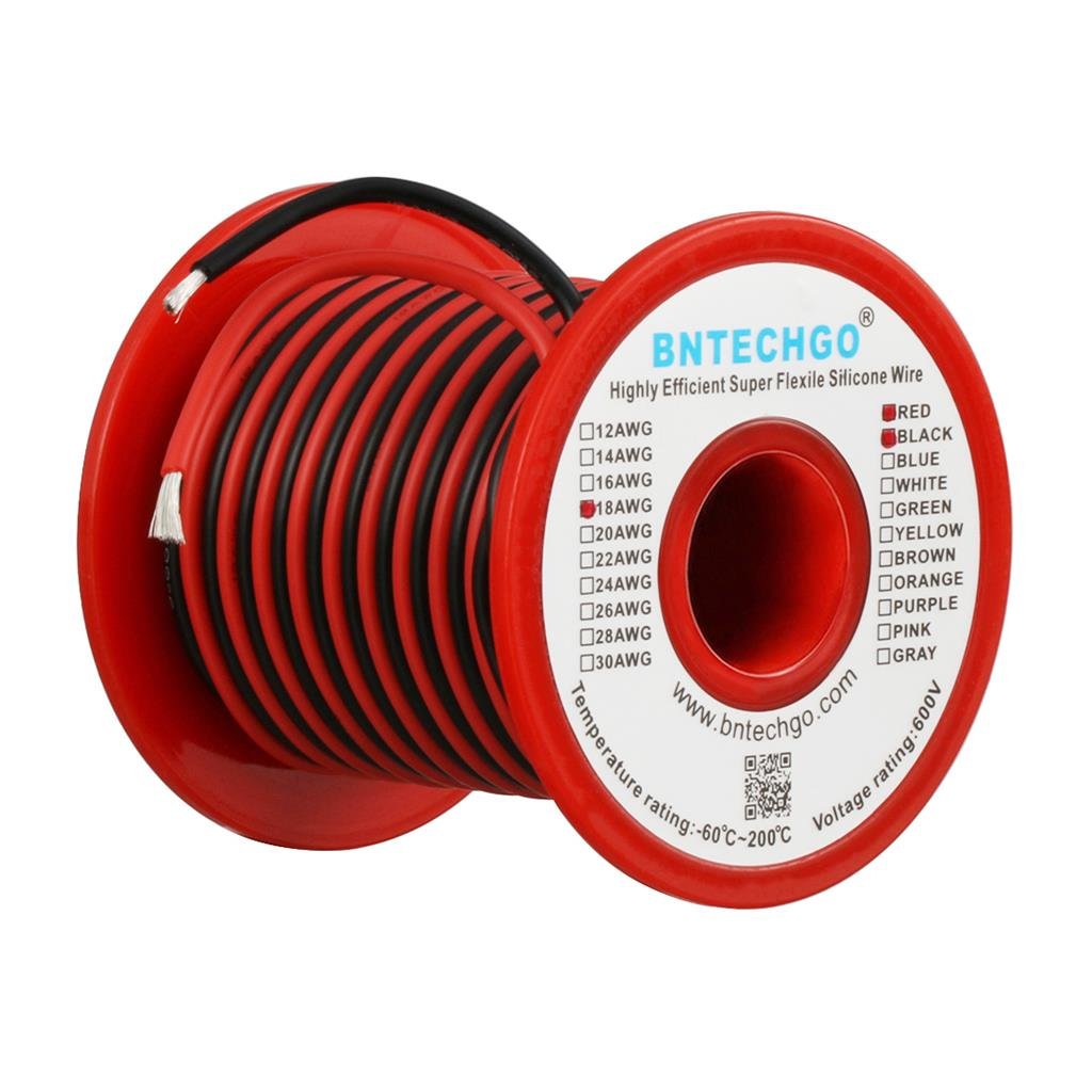 BNTECHGO 18 Gauge Silicone Wire Spool Red and Black Each 25ft 2 Separate Wires Flexible 18 AWG Stranded Copper Wire 18 gauge silicone wire each color 25ft 18 gauge silicone wire red and black