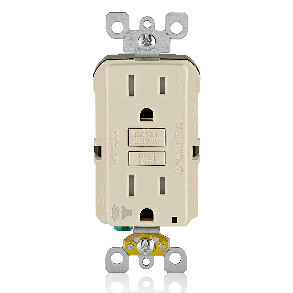 Leviton GFTA1-T SmartlockPro Self-Test Slim GFCI with Audible Trip Alert, Wallplate Included, 15 Amp, Light Almond