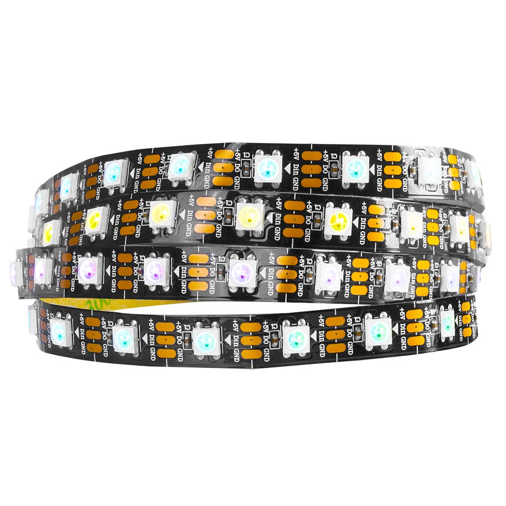BTF-LIGHTING WS2812B RGB 5050SMD Individual Addressable 3.3FT 60(2x30)Pixels/m Flexible Black PCB Full Color LED Pixel Strip Dream Color IP30 Non-Waterproof for Bedroom,DIY Project Only DC5V Black Pcb Ip30 3.2FT 60LEDs