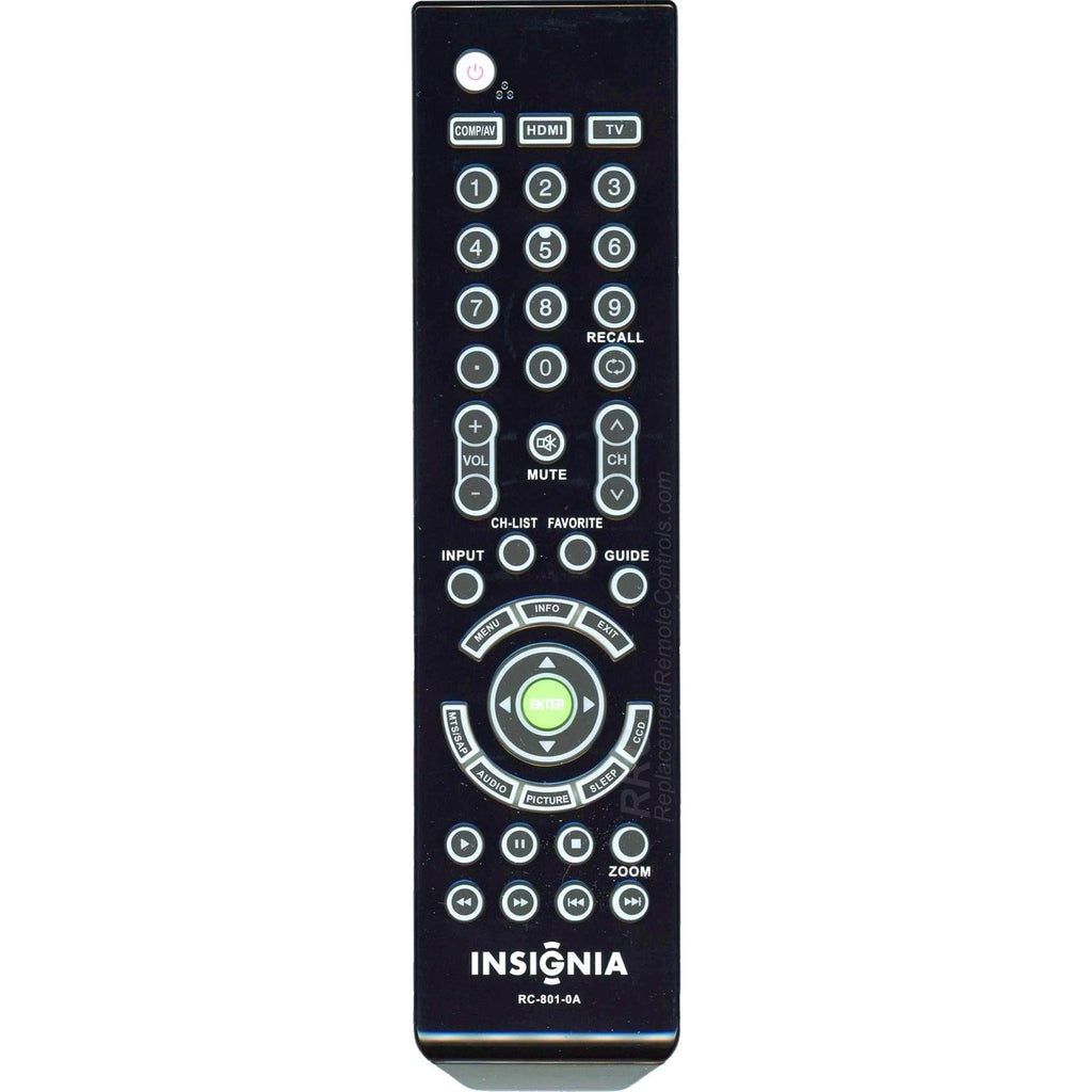 Original Insignia RC-801-0A LCD TV Remote Control for Models NS-19E450A11, NS-22E450A11, NS-22E455C11, NS-19E450WA, NS-19E450WA11