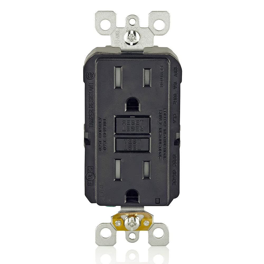 Leviton AGTR1-E SmartlockPro Dual Function AFCI/GFCI Receptacle, Wallplate Included, 15 Amp/125V, Black 15 Amp / 125 Volt