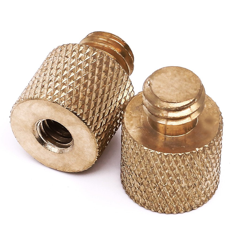 Standard 1/4"-20 Female to 3/8"-16 Male Threaded Reducer Screw Adapter (Brass) Precision Made (2 Pack) 1/4"-20 Female to 3/8"-16 Male Reducer
