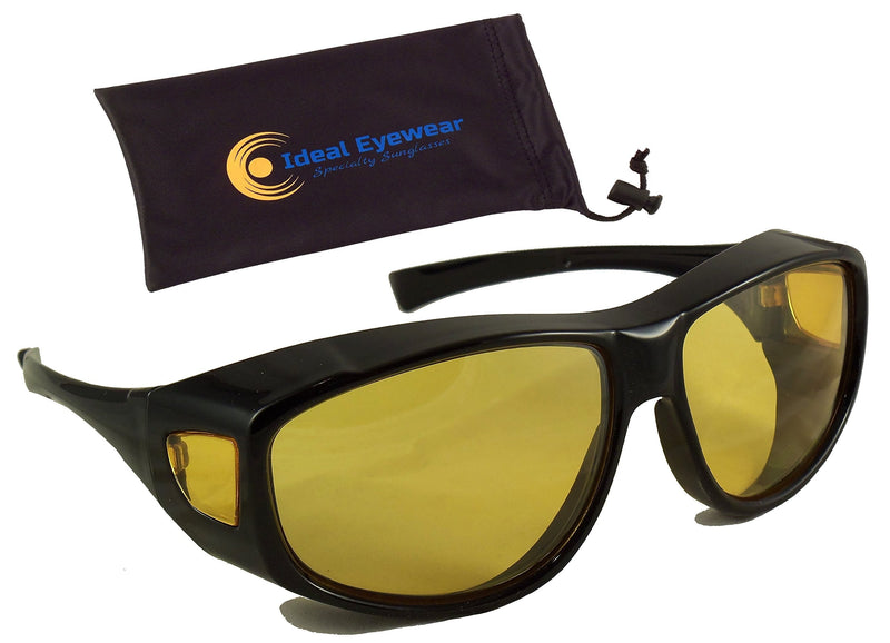 Ideal Eyewear Night Driving Wear Over Glasses Yellow Lens Fit Over Glasses Black Frame With Case Large