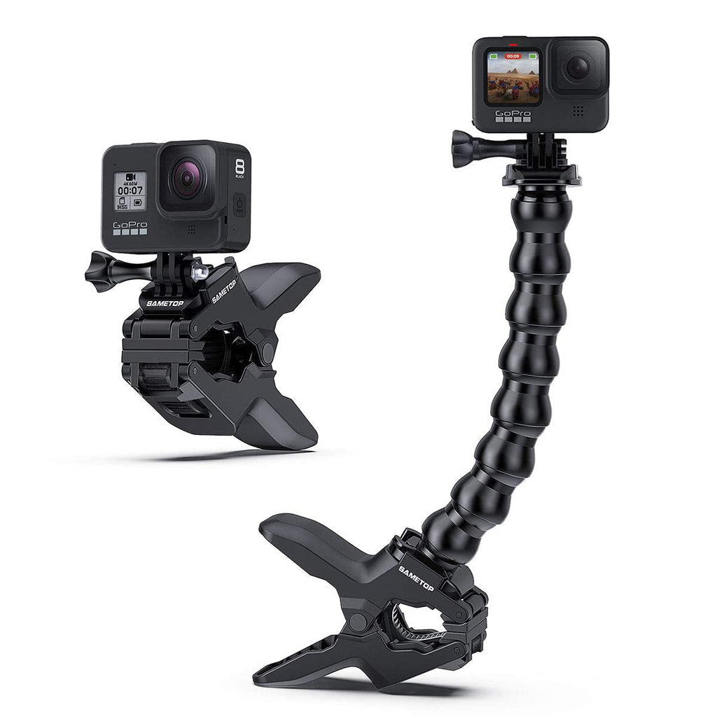 Sametop Jaws Flex Clamp Mount with Adjustable Gooseneck Compatible with GoPro Hero 10, 9, 8, 7, 6, 5, 4, Session, 3+, 3, 2, 1, Max, Hero (2018), Fusion, DJI Osmo Action Cameras Standard