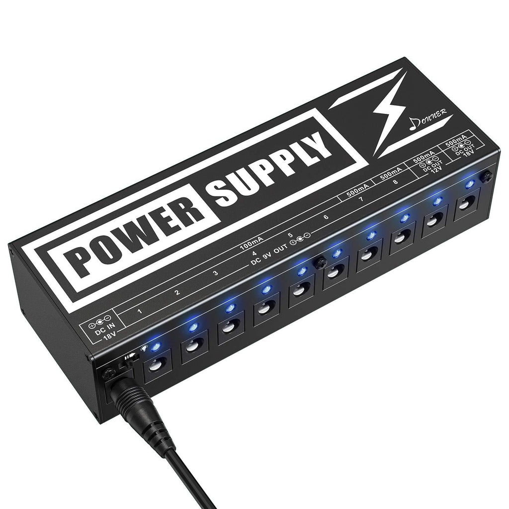 Donner DP-2 Guitar Pedal Power Supply High Current 10 Isolated DC Output for 9V/12V/18V Effect Pedals
