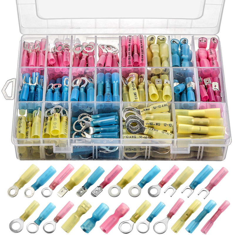 Sopoby 250pcs Heat Shrink Wire Connectors Marine Electrical Terminals Kit Waterproof Automotive Ring Terminal Connectors Set with Case