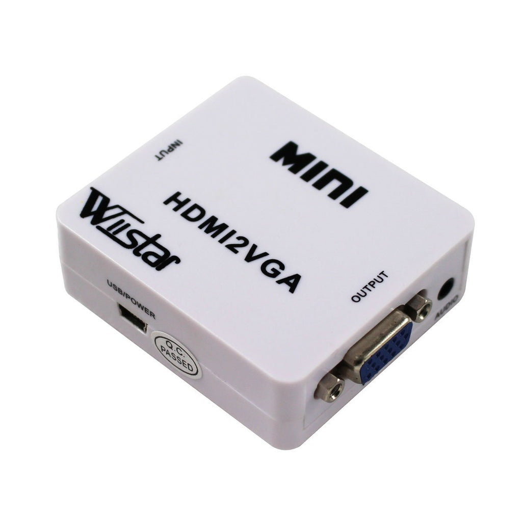 Mini HDMI to VGA Converter 1080P Audio Video Signal Output HDMI2VGA Converter for PS3 XBOX360 Blu-ray DVD Set-top Boxes PC Laptop to HDTV Projector White