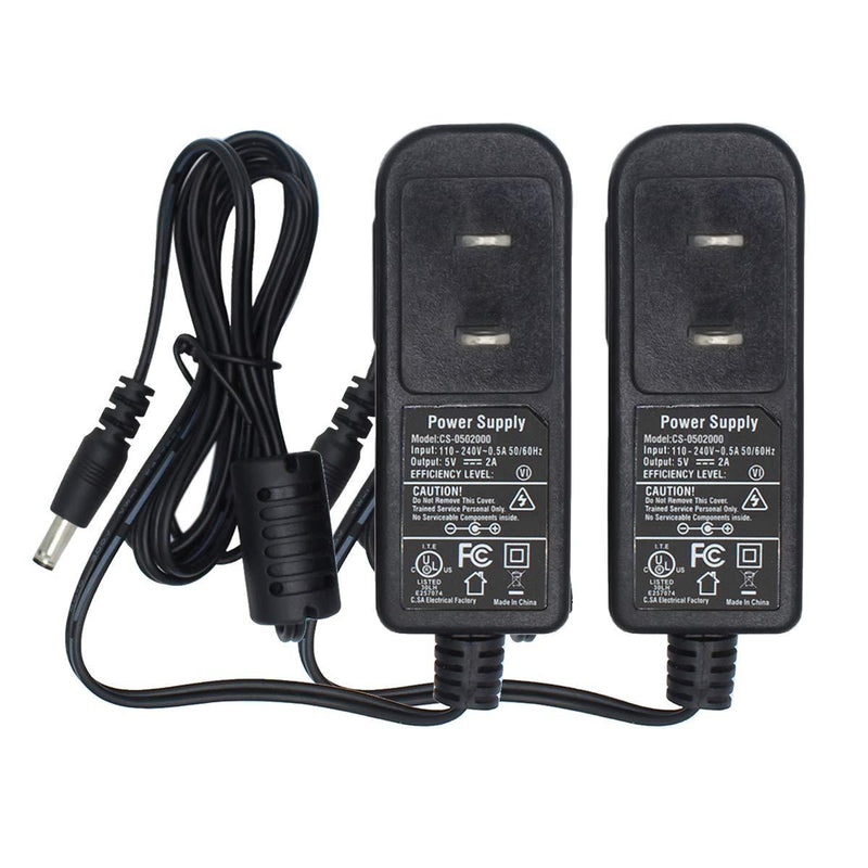 2pack AC 100-240V to DC 5V 2A 2000mA 10W Power Supply Adapter Barrel Plug 5.5mm x 2.1mm UL Listed FCC for IP Camera IPC and More