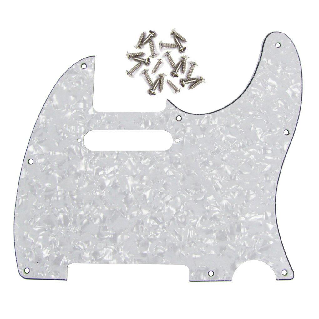 IKN 4Ply White Pearl 8 Hole Tele Pickguard Pick Guard Scratch Plate w/Screws Fit USA/Mexican Fender Standard Telecaster Pickguard Replacement