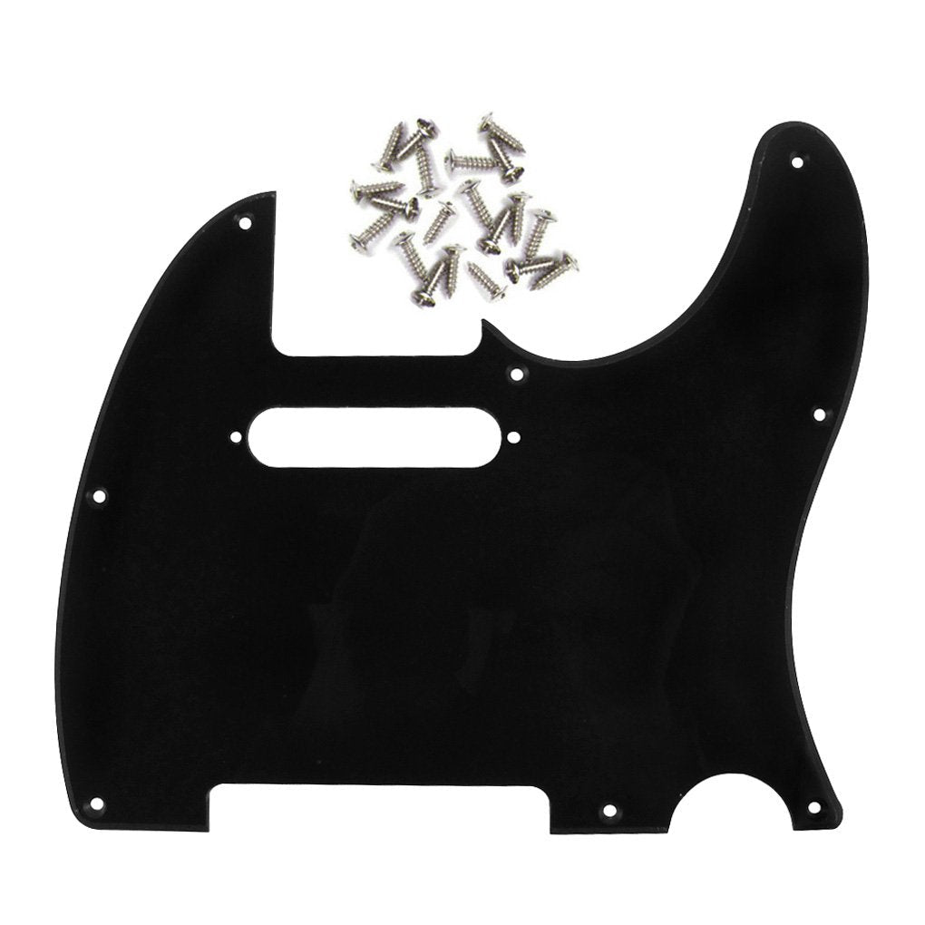 IKN 8 Hole Tele Pickguard w/Screws Fit USA/MX Standard Telecaster Pickguard Replacement, 1Ply Black