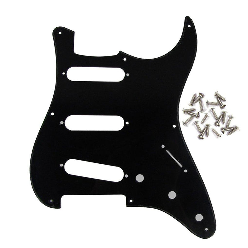 IKN SSS 8 Hole Strat Pickguard Scratch Plate Pick Gurad with Screw for Vintage Style Strat Guitar Parts, 1Ply Black