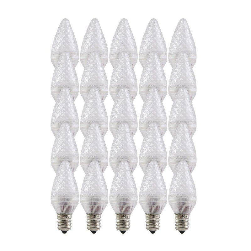 Aurio Lighting LED C7 Light Bulbs, E12 Sockets, Flashing Cool White, Commercial Grade Replacement Lamps, Christmas or Year Round, 25 Pack