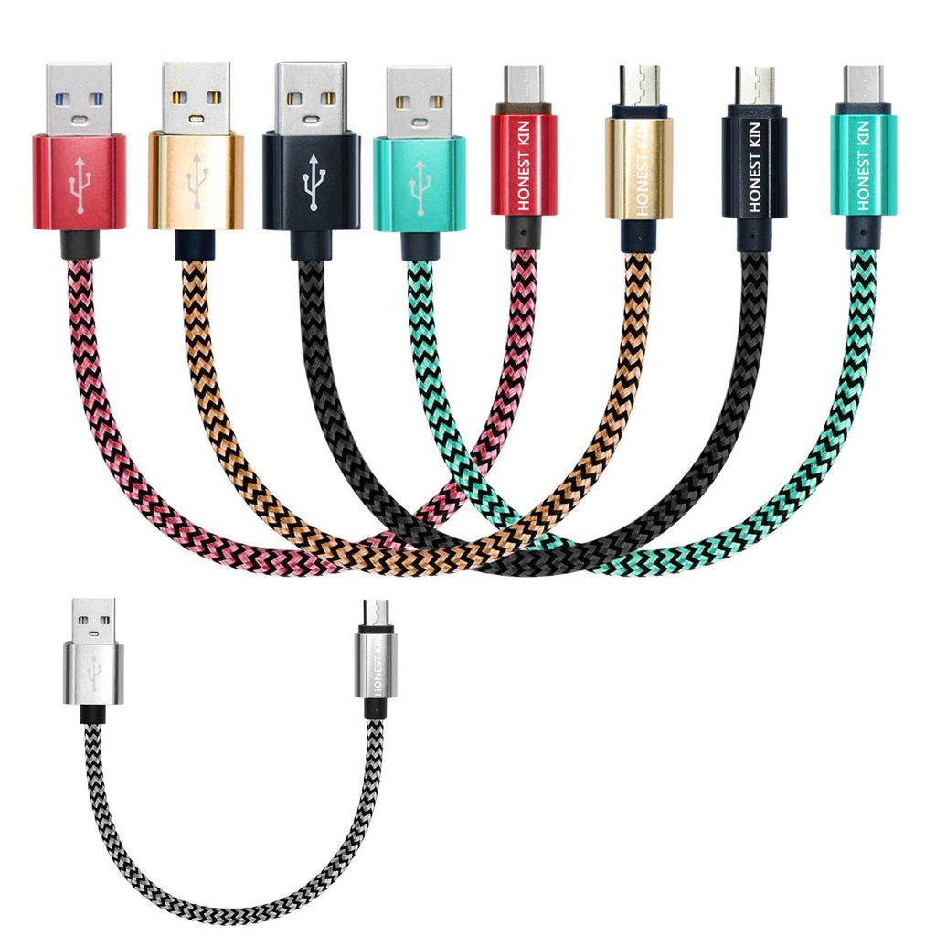 Short Micro USB Cables [1 ft 5 Pack] Nylon Braided, Honest kin Fast USB Android Charger Cord for Power Banks and Android Cell Phones as Samsung, HTC, LG
