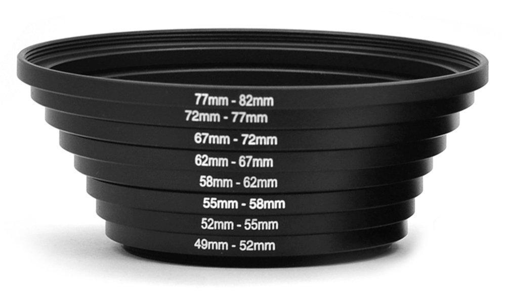 CamDesign CamDesign 8pcs Meatl 82mm,77mm,72mm,67mm, 62mm,58mm,55mm,52mm,49mm Step Down Rings Lens Adapter Filter Set Compatible with Digital SLR Camera