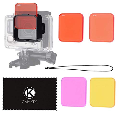 CamKix Diving Lens Filter Kit Compatible with GoPro Hero 4, Hero+, Hero and 3+ - fits Standard Waterproof Housing - Enhances Colors for Underwater Video and Photography - Includes 5 Filters fits GoPro Standard Waterproof Housing