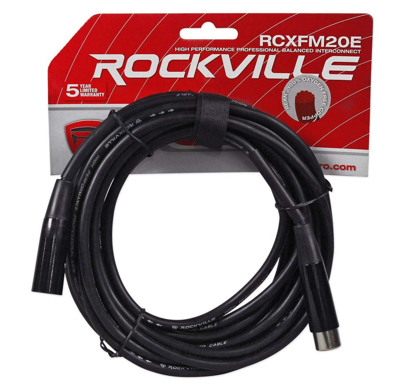Rockville Female to Male XLR Mic Cable,100% Copper, Black, 20 Foot (RCXFM20E-B)
