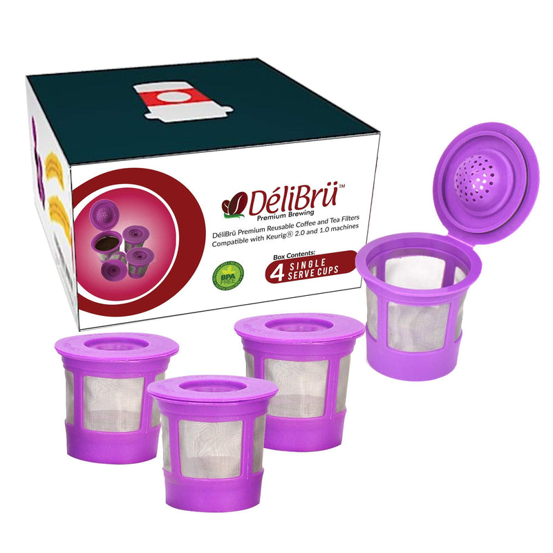 Reusable K Cups for Keurig 2.0 & 1.0 - Pack of 4 (Purple) - Easy to Clean - Universal Keurig Reusable Coffee Pods by Delibru 4 Pack