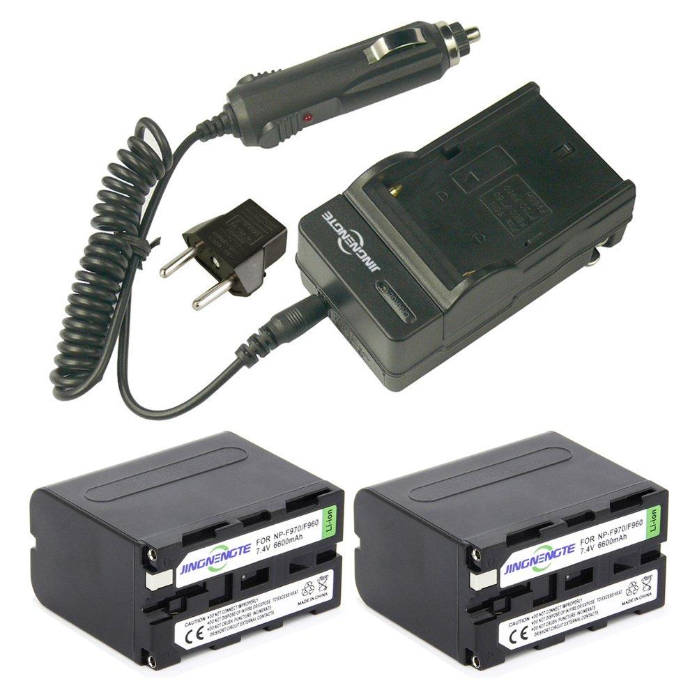 2X Camcorder Batteries NP-F970 7.4V 6600mAh and 1x Home Charger for Sony NP-F975 NP-F970 NP-F960 NP-F950 Work with Sony DCR-VX2100, DSR-PD150, DSR-PD170, FDR-AX1 HDR-AX2000 HDR-FX1 HDR-FX7 HDR-FX1000