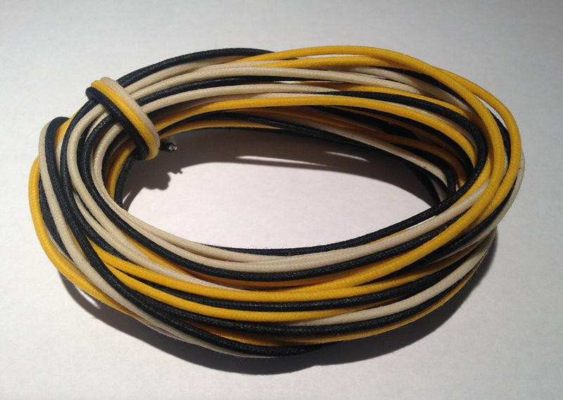 30 Feet (10-white/10-black/10-yellow) Gavitt Cloth-covered Pre-tinned 7-strand Pushback 22awg Vintage-style Guitar Wire