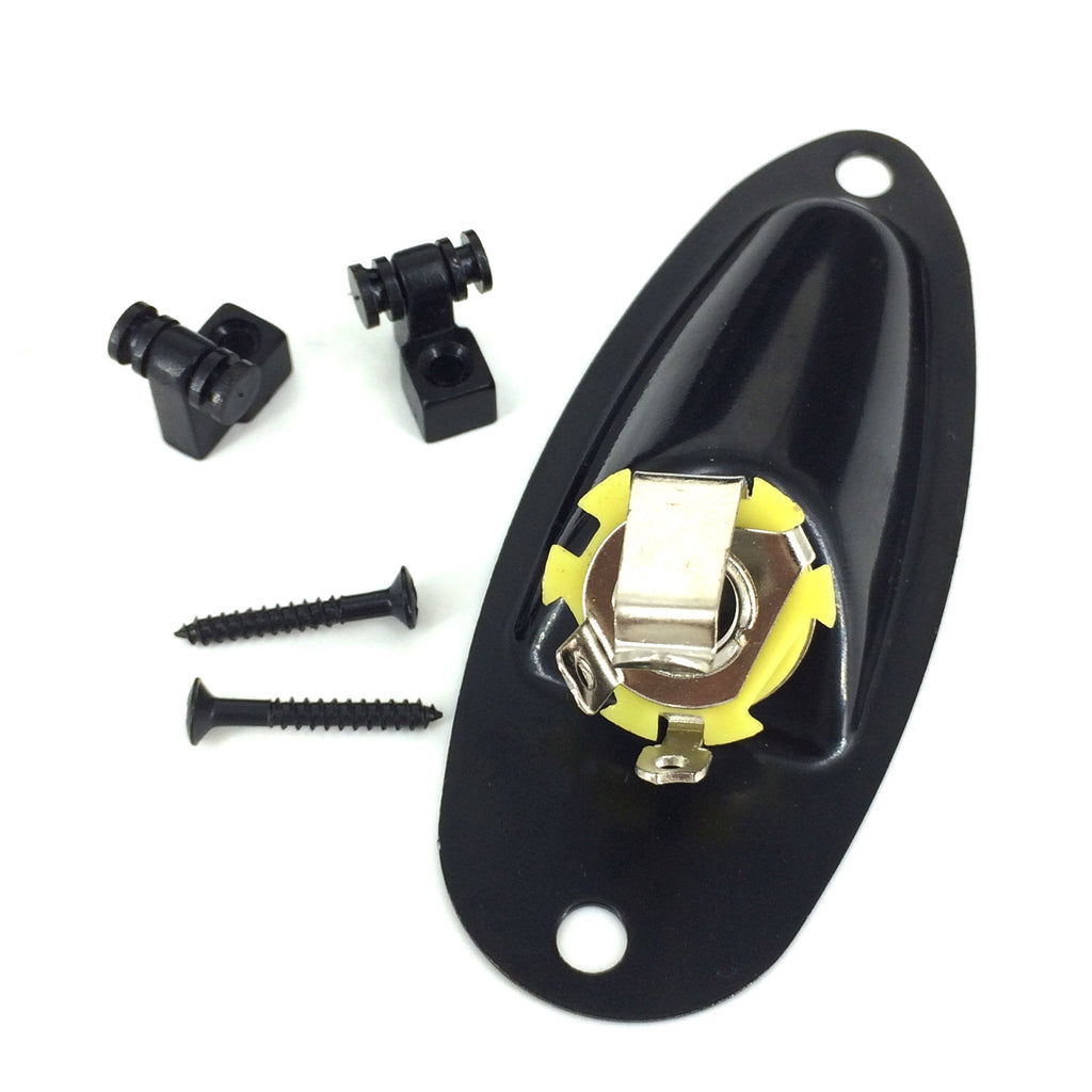 Greenten Black Loaded Jack Socket Plate and Roller String Trees String with Screws for Fender Strat SQ Replacement