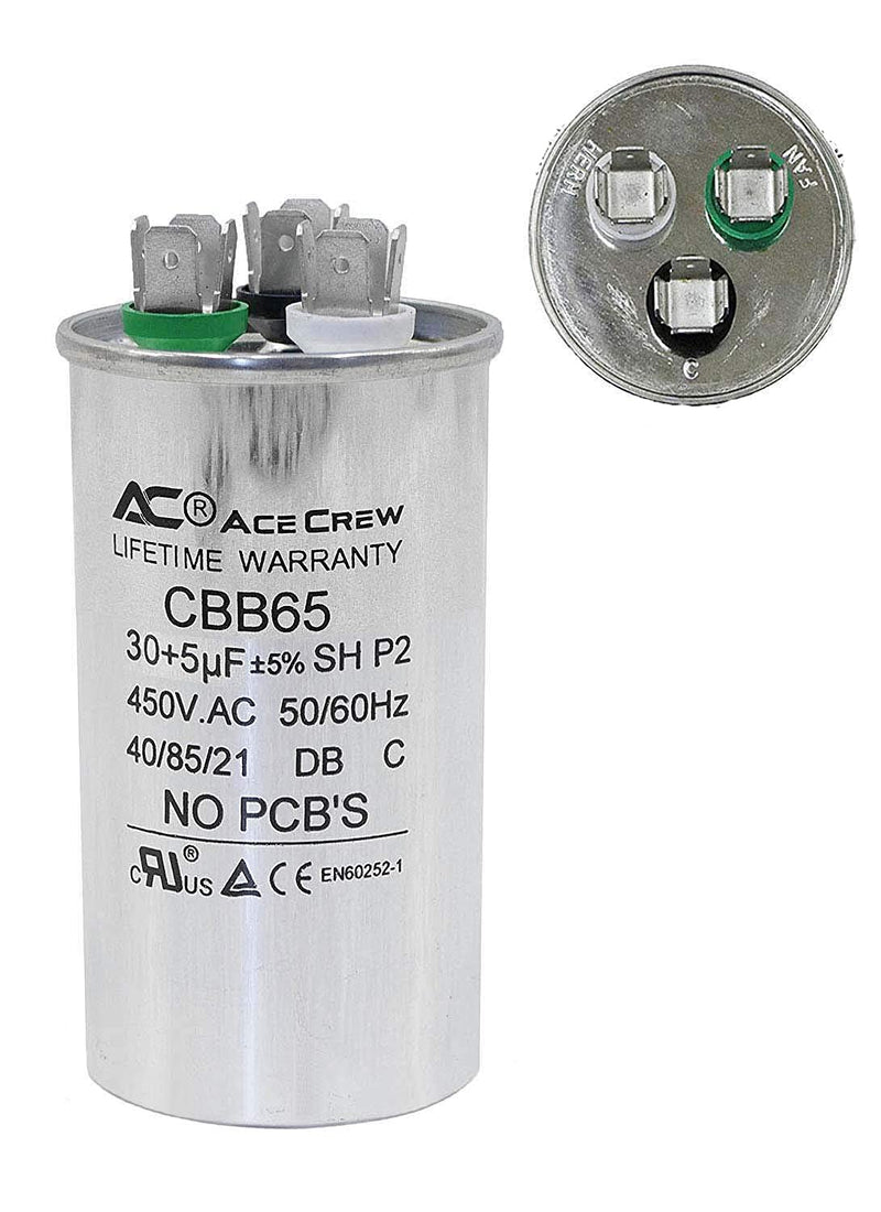 30 + 5 Dual Run Capacitor 440VAC UL 30/5 uf Premium Quality Capacitor for AC Motor Run or Fan Start or Condenser Straight