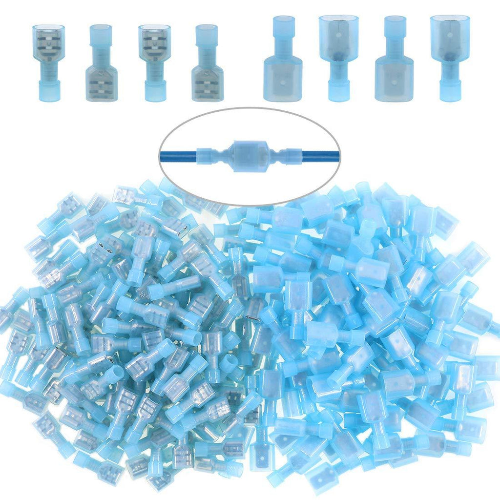 Glarks 100pcs 16-14 Gauge Fully Insulated Female Male Spade Nylon Quick Disconnect Electrical Insulated Crimp Terminals Connectors Assortment Kit Blue