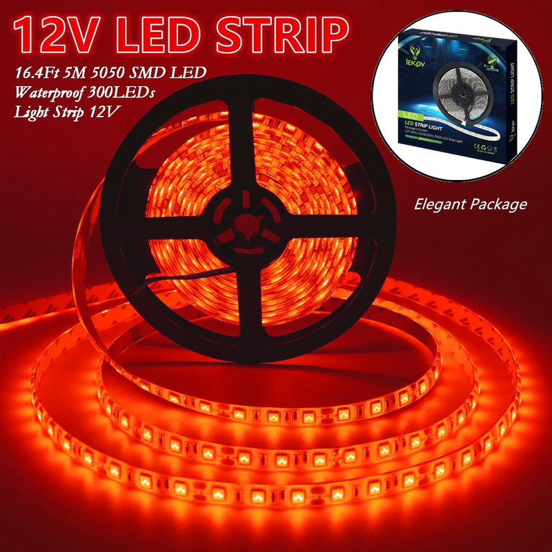 [AUSTRALIA] - Led Strip Lights, IEKOV 5050 SMD 300LEDs Flash Strip Light Waterproof Flexible Xmas Decorative Lighting Strips, LED Tape, 5M 16.4Ft DC12V (Red) 5050 300leds Waterproof Red 