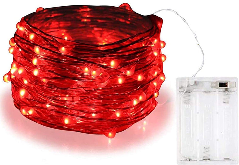 Red 16.4Ft 50LEDs Battery Operated String Lights, Dimmable Fairy Lights for Indoor Outdoor Home Christmas Tree Wreath Decoration Red