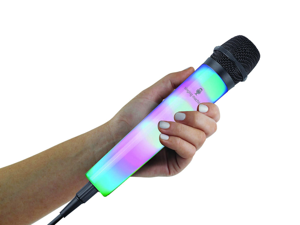 Singing Machine SMM225BK Unidirectional Wired Microphone with LED Disco Lights, Black