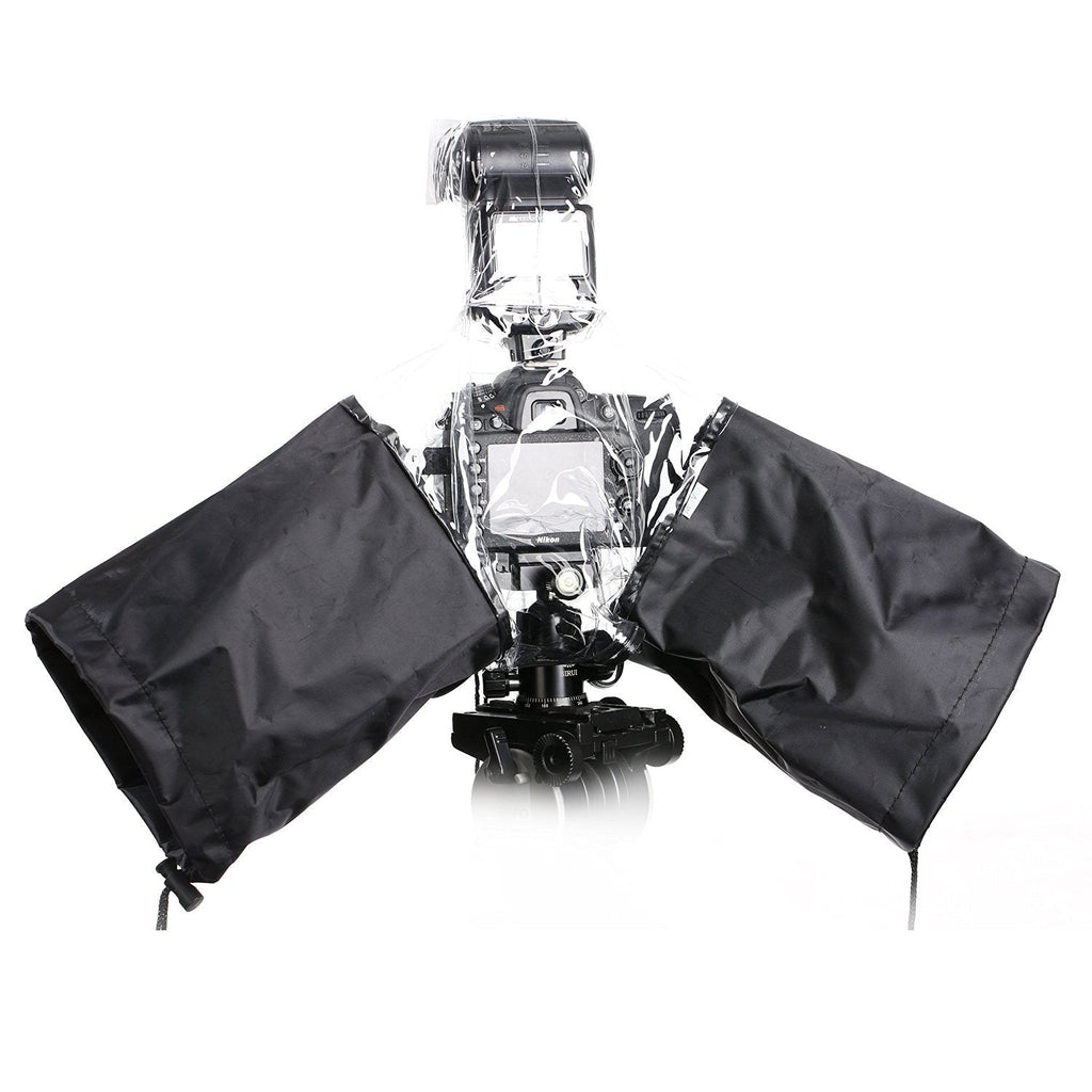 Movo CRC02 Waterproof Nylon Rain Cover with Flash Enclosure and Adjustable Hand Sleeves for DSLR Cameras with External Flash