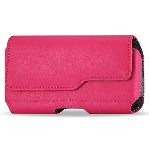 XXL Size iPhone 6S / 6 Plus 5.5" Pink Leather Belt Clip Pouch Case Cover Holster (The Phone with Otter Box Defender/LIFEPROOF/Extended Battery or Thick Case On)