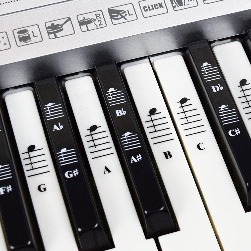 Piano and Keyboard Music Note Full Set Stickers for White and Black Keys; Transparent and Removable; Made in USA Sticker