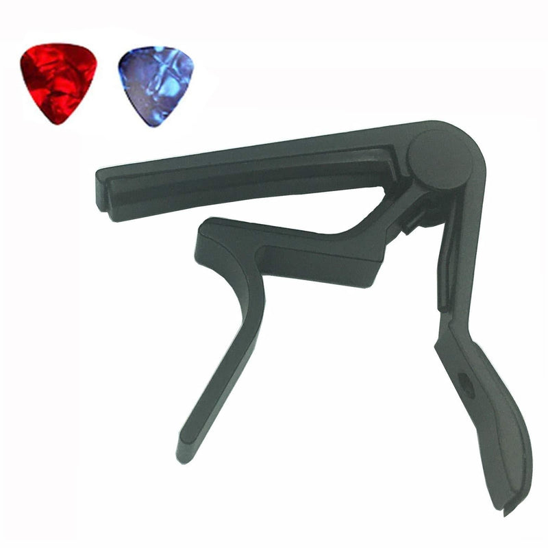 Quick Release Clamp Key Capo for Acoustic Electric Guitar with 2 Guitar Picks (Black)