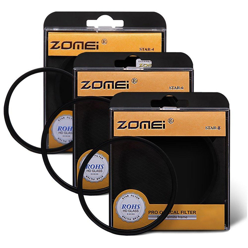 Zomei 62mm Star-Effect Cross Starburst Twinkle Lens + 4 Points Star Filter + 6 Points Star Filter + 8 Points Star Filter Set for Canon Nikon