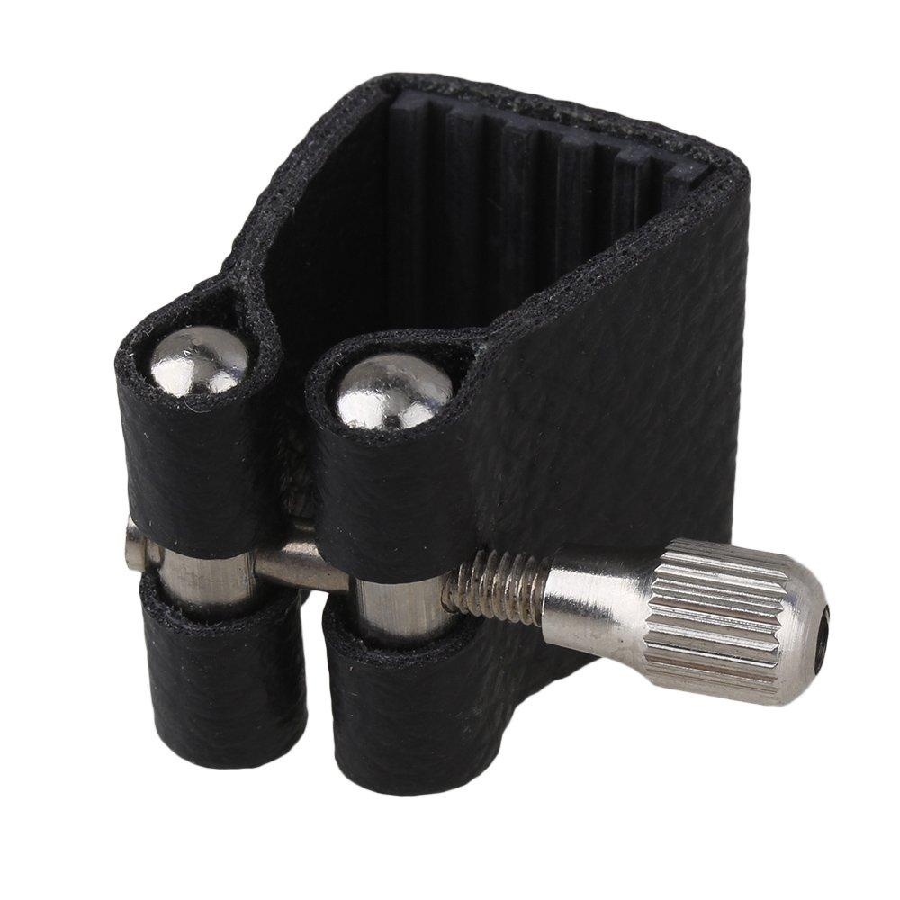 Yibuy 75mm Black Leather Soprano Saxophone Mouthpiece Sax Ligature Fastener 2