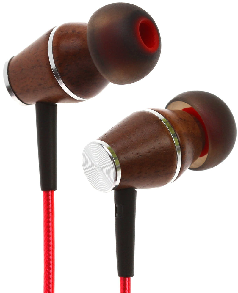 Symphonized XTC 2.0 Earbuds with Mic, Premium Genuine Wood Stereo Earphones, Hand-Made in-Ear Noise-isolating Headphones with Tangle-Free Innovative Shield Technology Cable (Lava Red) Lava Red