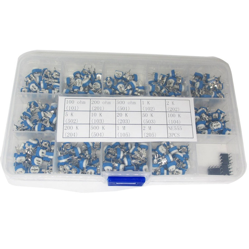 14 Value 280 Pcs 100 to 2M ohm Variable Resistor Assorted Kit, Single-Turn Trimming Potentiometer Kit with Case Easy