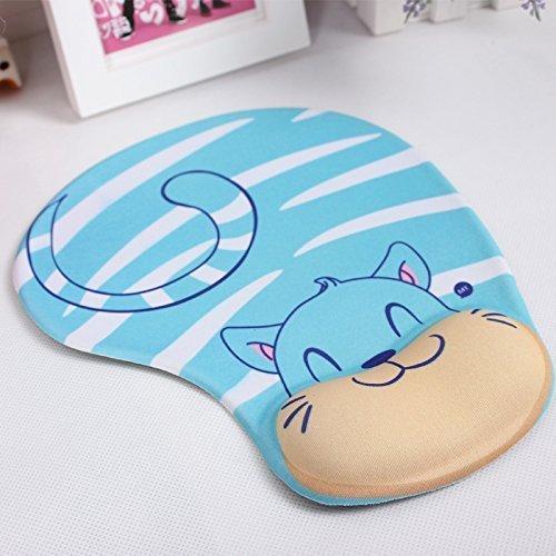 Onwon Cartoon Wrist Protected Personalized Computer Decoration Gel Wrist Rest Mouse Pad Ergonomic Design Memory Foam Mouse Pad Gel Mouse Pad/Wrist Rest(Blue Cat Style)