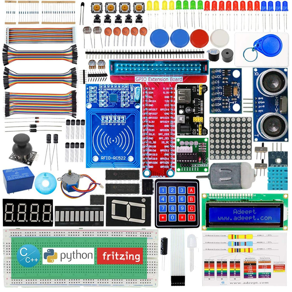 Adeept RFID Starter Kit for Raspberry Pi 4 3 2 Model B B+ Stepper Motor, ADXL345, 40-pin GPIO Extension Board, Breadboard, with C and Python Code, Learning Kit with Guidebook ( PDF )