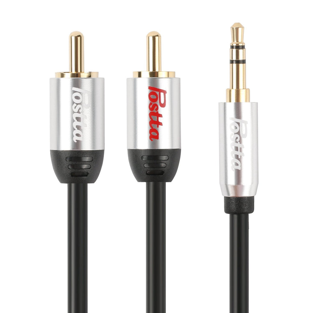 Postta 3.5mm to 2RCA Stereo Audio Cable(10 Feet) Gold Plated Dual-Shielding with Premium AL-Shell -Black 10FT Black