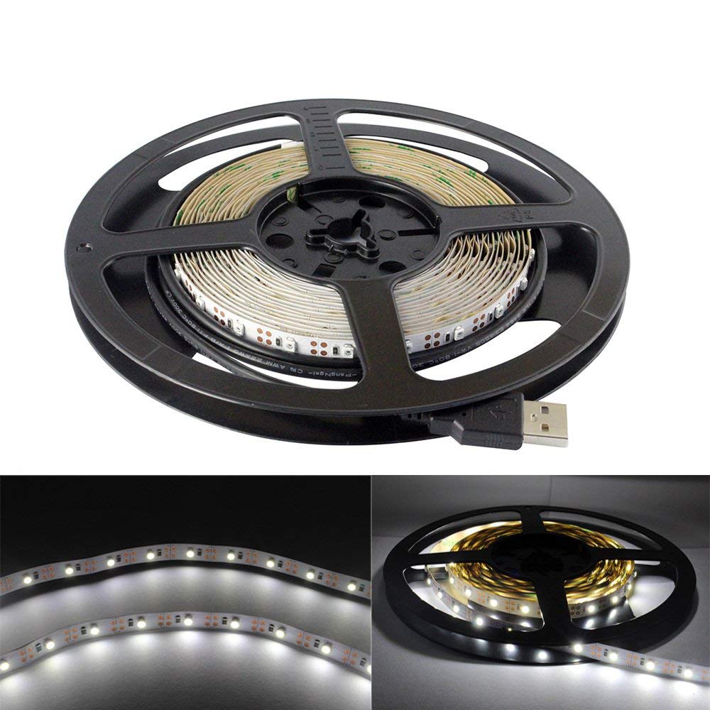 [AUSTRALIA] - USB LED Strip Light White 5V 5M 300 SMD 3528 with 3M Tape for TV PC Computer Case Back Lighting,Under Counter Light (Non-Waterproof, Cool White 6000-6500K,Pack of 5M) 5M,3528,Non-waterproof 