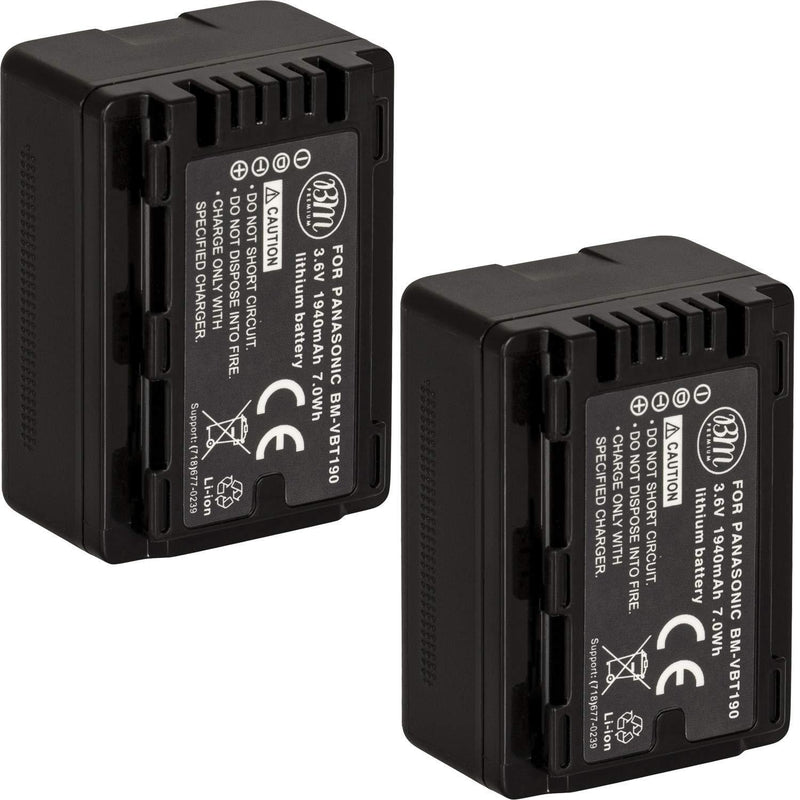 BM Premium 2-Pack of VW-VBT190 Batteries for Panasonic HC-V800K, HC-VX1K, HC-WXF1K, HCV510, HCV520, HC-V550, HCV710, HC-V720, HC-V750, HC-V770, HC-VX870, HC-VX981, HCW580, HC-W850, HC-WXF991 Camcorder