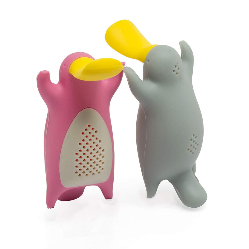 Tea Infuser Gift Set for Loose Leaf Tea, Cute Platypus Tea Strainer Pair in Lovely Gift Box, Ideal Couples Gift, Set of 2, Grey and Pink Pink and grey
